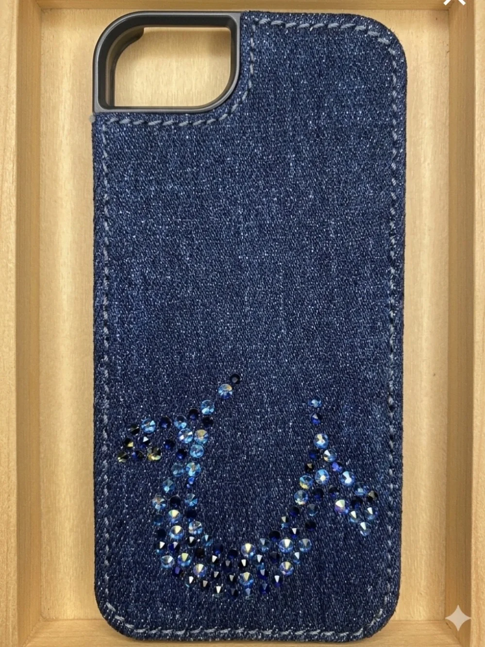 True Religion Dark Blue Denim iPhone 5 5s Case with Blue Rhinestone Logo